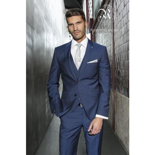 High quality fashionable man in 2018 royal blue slim suit the grooms best man wedding dress.(coat + pants + vest, tie)