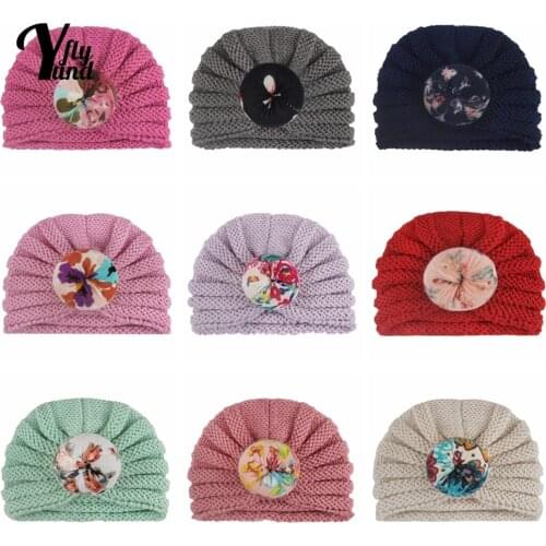 Yundfly Vintage Print Donut Toddler Hats Fashion Warm Knitting Wool Striped Cap Newborn Headwear Hair Accessories Christmas Gift