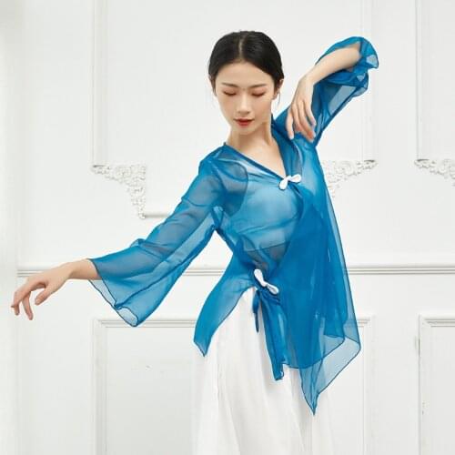 Adult Sexy Belly Dance Transparent Sheer Summer Cardigan Top Shirt Ballet Costume for Women Dance Clothes Dancer Wear Clothing