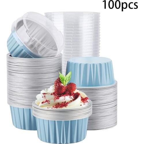100pcs/lot 5Oz 125Ml Muffin Cupcake Disposable Cake Baking Cups Muffin Liners Cups with Lids Aluminum Foil Cupcake Baking Cups