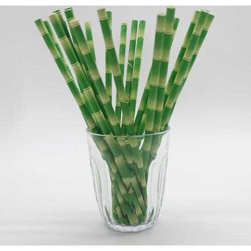 25pcs Eco-friendly Green Bamboo Panda Paper Straws Kids Birthday Wedding Party Baby Shower Decoration Event Supplies Drinking