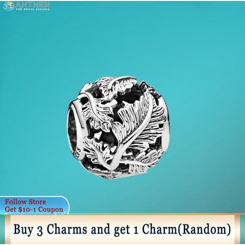 Ahthen 925 Sterling Silver Beads Openwork Leaves Charms fit Original Pandora Bracelets for Women Jewelry Making Birthday Gift