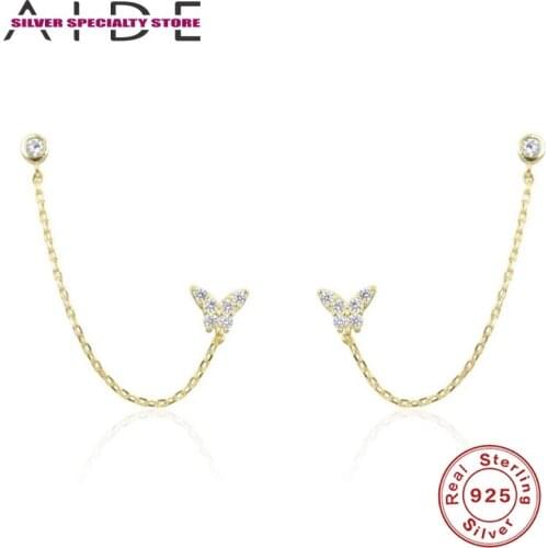 AIDE CZ 925 Sterling Silver Earrings Women Stud Earring Luxury Fine Jewelry Piercing Chain Pendientes Brincos Bijou Arete Gifts