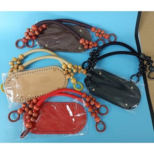 1 Set Woven Bag Accessories Wooden Bead Handle Leather Bag Bottom Handmade Bag Accessories Materials DIY Handbag Parts