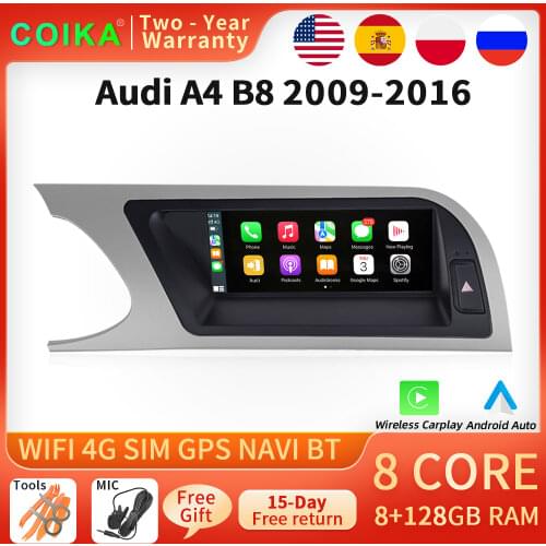 8 Core 8.8" Car Head Unit For Audi A4 B8 2009-2016 Android 10.0 System WIFI Google IPS Touch Stereo BT Carplay 4G LTE 4+64G GPS