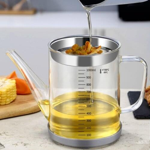 700ML/1000ML Borosilicate Glass Oil Bottle Stainless Steel Strainer with Scale Filterable Oil Bottle Kitchen Tools