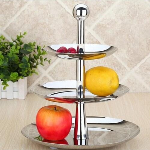 Household Stainless Steel Three-layer Fruit Plate Multifunction Snack Basket Bar KTV Home Countertop Boutique Bread Cake Plate