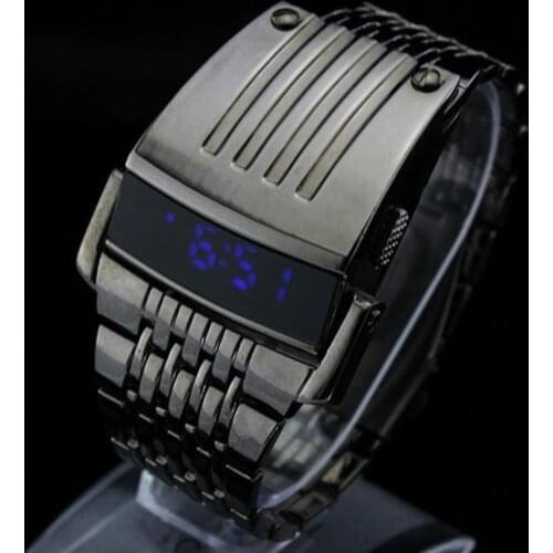 Fashion Unique Iron Man Watch Men Led Digital Watches Black Stainless Steel Big Wrist Electronic Wristwatches Men Sports Watches