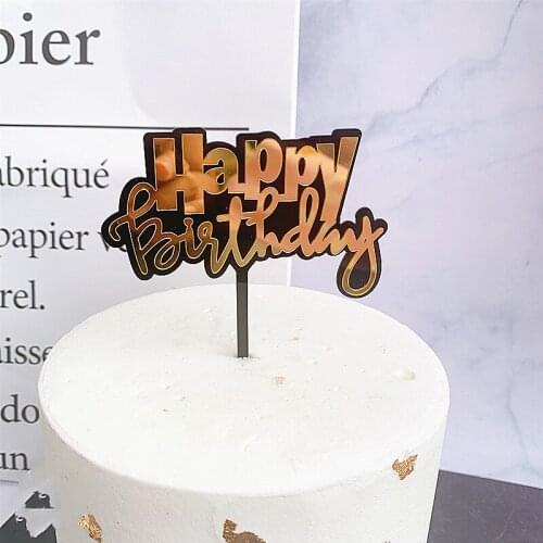 Double Layer DIY Happy Birthday Acrylic Cake Topper Gold Birthday Cupcake Topper for Boys Girls Birthday Party Cake Decorations