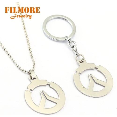 Hot Sale Game Overwatch Necklace Tracer Reaper OW Pendant Entertainment Logo KeyRing Holder Overwatch Pendant Necklace