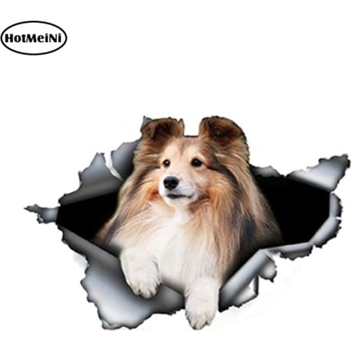 HotMeiNi 13cm x 8.55cm Car Styling Torn Sheltie Car Sticker 3D Pet Dog Car Decoration Torn Metal Decal Reflective Stickers