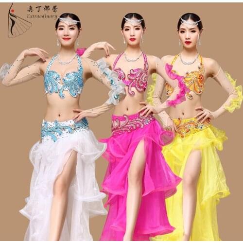 Odin narelle Belly Dance Set Diamond bra single slit Egypt cup heavy puff skirt dance