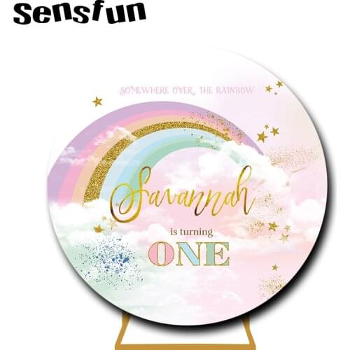 Sensfun Rainbow Could Pink Pastel Round Backdrop Cover For Girls Newborn Baby Shower 1st Birthday Party Photography Backgrounds