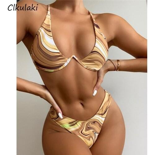 Print Bikinis Swimsuit Women Sexy Underwired V-Bar Swimwear Push Up Bikini set 2021 Summer New Beach Wear Swimming Bathing Suits