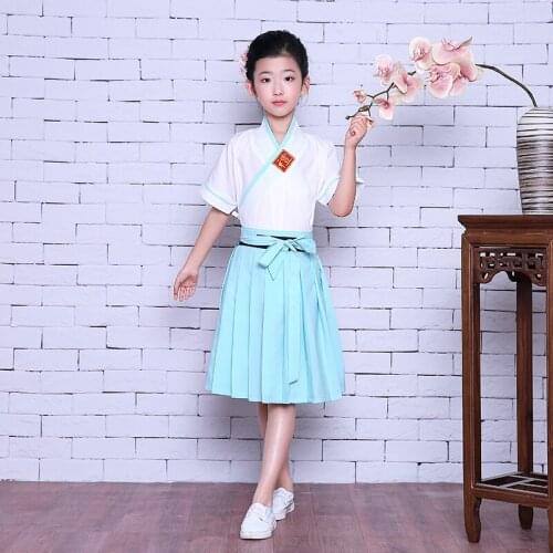 Summer Multicolor Children Chinese Folk Dance Costume Hanfu Costumes Girls Ancient Chinese Top + Skirt