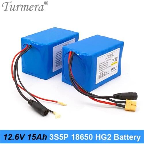 Turmera 12V 15Ah Lithium Battery 18650 HG2 3000mAh 3S5P 12.6V With 3S 40A BMS for Solar Panel and Uninterrupted Power Supply Use