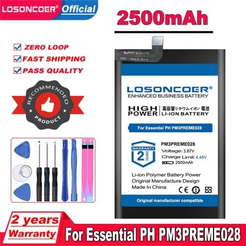 LOSONCOER Top Brand 100% New 2500mAh PM3PREME028 Battery For Essential PH PM3PREME028 Mobile Phone Battery
