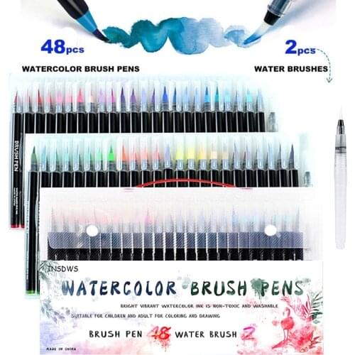 Art Marker 48 Colors Watercolor Brush Pens Markers Pens for Drawing Coloring Books Manga Calligraphy School Supplies Stationery