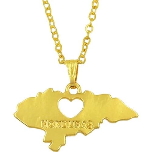 Fashion Honduras Map Pendant Necklace For Women Charm Heart Maps Jewelry Long Chain Choker Necklace Gift Gold Color
