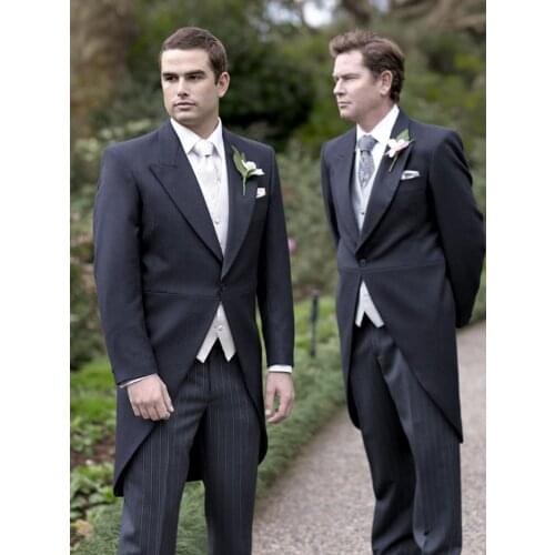 ANNIEBRITNEY Black Men 3 Piece Formal Tailcoat High End Groom Wedding Tuxedo Custom 3 Piece Tailcoat Prom Dinner Formal Suit