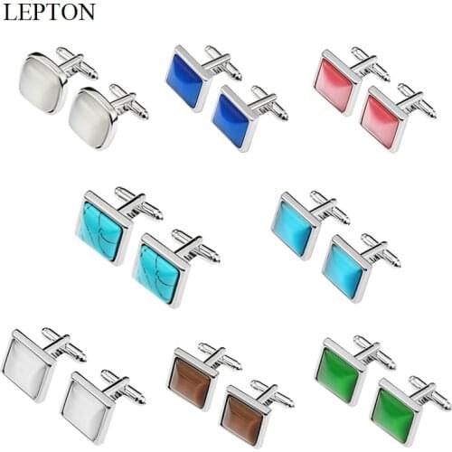 Low-key Luxury 8 Style stone Cufflinks for Mens Shirt Cuffs Cufflink Lepton Square Cat eye Stone Cuff links Drop Shhipping
