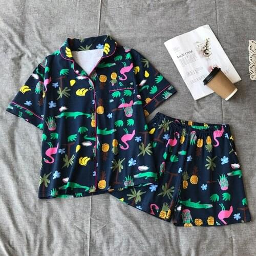 New Summer Pijama Mujer 2019 Womens Pajamas Cotton Short Sleeve Shorts Pajama Set Cartoon Casual Pyjamas Women Home Clothing