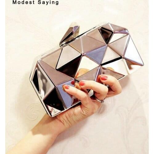 New Arrival Silver Polyhedron Wedding Party Handbags 2018 New Fashion Shoulder Bag Prom Evening Purse Clutch Bags Crossbody Bags
