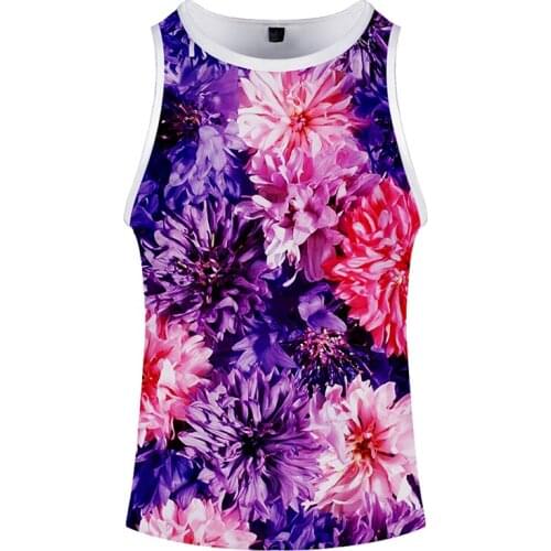 New Fashion Colorful Flower Print 3d Bodybuilding Tank Tops Sleeveless Men Women Fitness Vest Casual O-neck Unisex Sport Clothes