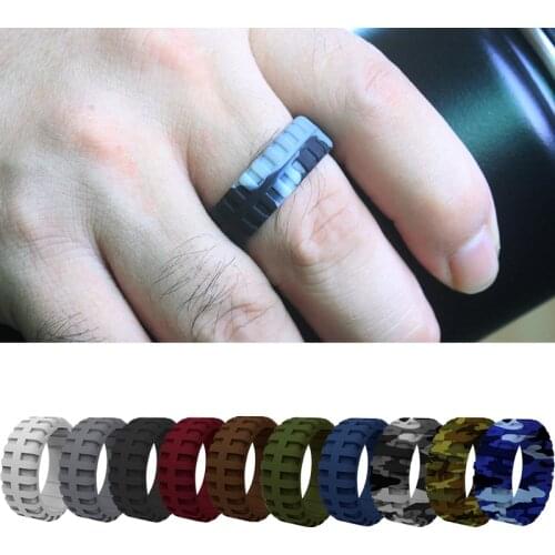 Food Grade FDA Silicone Rings Men 9mm Tire Pattern Silicone Finger Ring Hypoallergenic Flexible Wedding Rubber Band Male Jewelry