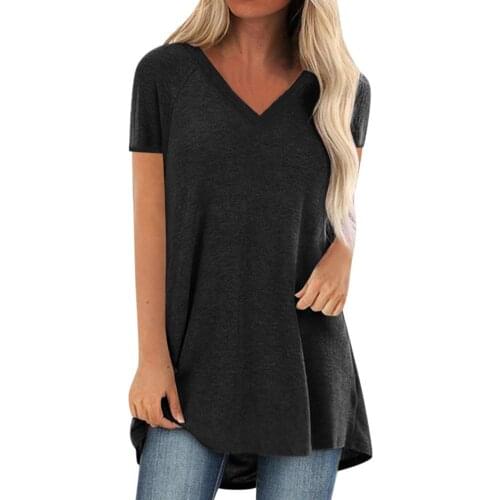 Casual Women T-shirts Summer Solid Color Loose Long Style T shirt tee tops for women female