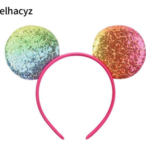1PC 2021 New Arrival Chic 3.3" Double-Sided Glitter Sequins Mouse Ears Headband Trendy Hairband For Women Girls Hair Accessories