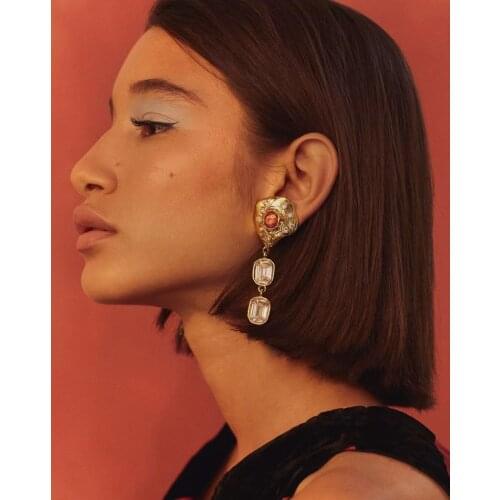 Gold-plated copper with diamonds, fancy diamonds and flower geometric stud earrings