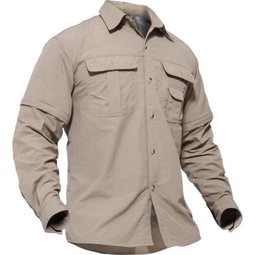 Men Shirt Military Clothing Lightweight Quick Dry Tactical Shirt Spring Summer Outdoor Hiking Breathable Removable Shirts