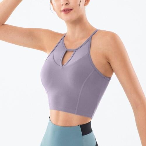 V-neck Sexy Quick Dry Mesh Patchwork Training Sport Bra Tops Women Push Up Shockproof Yoga Fitness Crop Top with Removable Pads