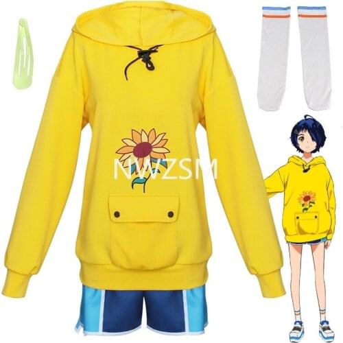 Anime Wonder Egg Priority Ohto Ai Hoodie Pullover Cosplay Costumes Yellow Sweatshirt Shorts Wig Sock Bag Hairpin Suit