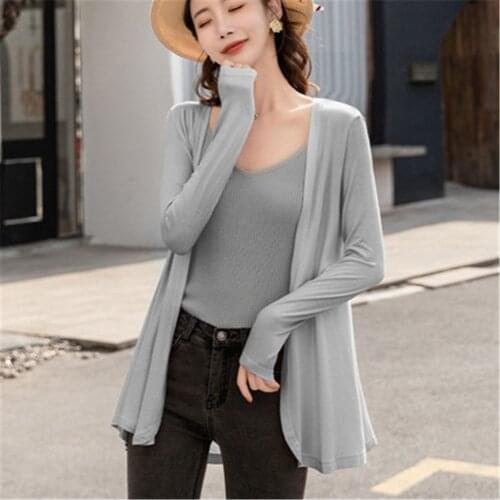 2021 Summer Autumn Korean Women Modal Cardigan Ladies Shawl Female Cotton Sweater Cardigans Long Sleeve Women Casual Thin Coats