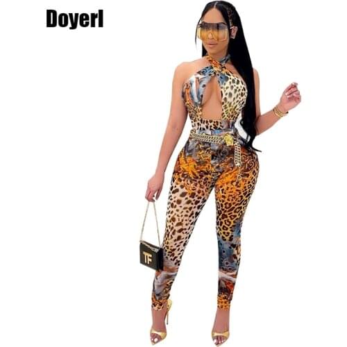 Hollow Out Bandage Bodycon Jumpsuit Women Birthday Party Club Outfits for Women Leopard Print One Piece Sexy Summer Romper Women