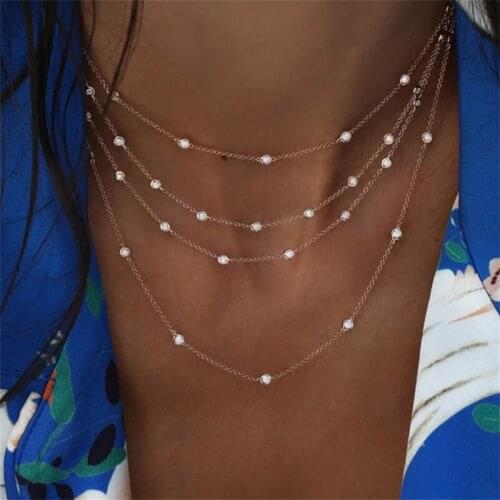 Bohemian Multi-layer Tassel Crystal Necklace For Women Gold Color 2021 Vintage Pendants Necklaces Geometry Chokers Jewelry Gift