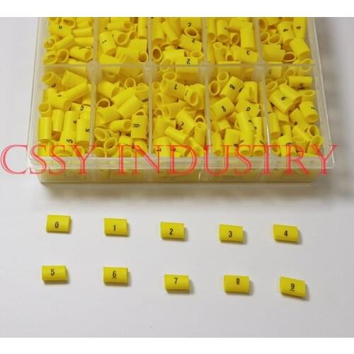1000pcs/box 2.5mm2 red yellow blue green 4 color 10 different number white color 0-9 cable marker set