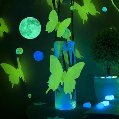 12Pcs Luminous Glow Hollow Out Butterfly Decals Home Decor Wall Stickers Dark Glow Decoration Sticker for Kids Room Bedroom DIY