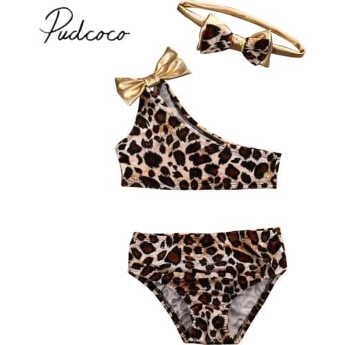 2019 Summer Swimsuit Baby Girls 3pcs Leopard Bikinis Set Summer Kid Baby Girl Swimwear Swimsuit Baby Beachwear Bathing Suit 0-8T