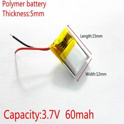 3.7V,60mAH,501215 PLIB; polymer lithium ion / Li-ion battery for GPS,mp3,mp4,mp5,dvd,bluetooth,model toy mobile bluetooth