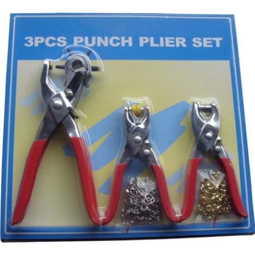 3 Pieces 3in1 Card Leather Belt Hole Punch +Eyelet Plier +Snap Button Setter Tool Kit Free Shipping