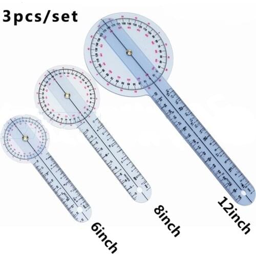 360 Degree plastic protractor Angle Medical Ruler Spinal Goniometer 6inch, 8inch, 12inch 3pcs/set