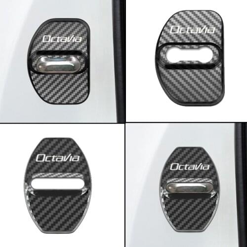 4pcs Auto Carbon fiber pattern Door Lock Cover Case For Skoda Kodiaq Octavia Yeti Rapid Superb Fabia Karoq 2016 2017 Accessories