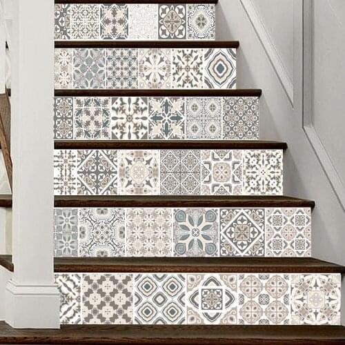 6pcs/set Colorful Arabian Tile Stickers For Cooridor Self Adhesive PVC Staircase Wallpaper DIY Home Decor Stairs Art Mural Decal