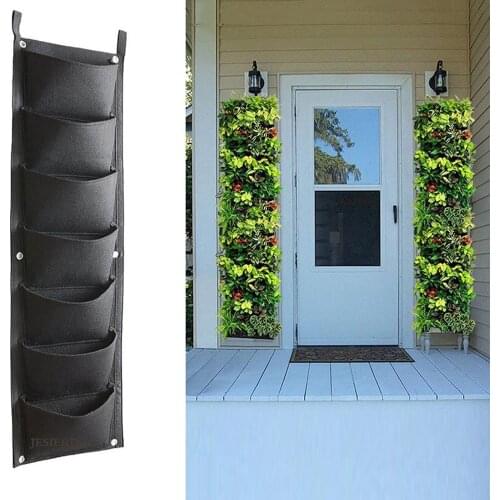 7 pocket Vertical garden plant Grow wall bags planter flower fabric pot indoor Hanging black tools home Breathable Planting Bag