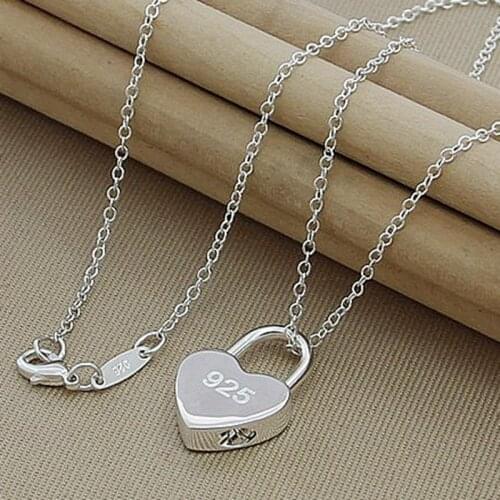 2019 New 925 Silver Necklace Fashion Lock Heart Pendant Necklaces Jewelry for Women Couple Girl Gift
