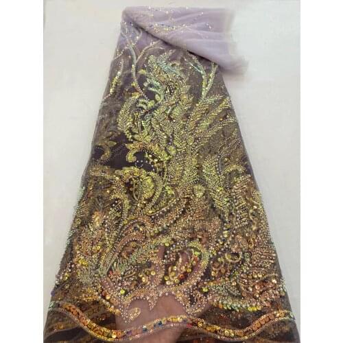 African Lace Fabric High Quality Embroidery Mesh Lace With beads and sequins L-528882 Lace French Tulle Lace Fabric