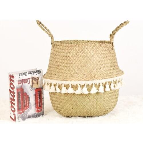 2020 NEW Handmade Bamboo Storage Baskets Foldable Laundry Straw Patchwork Wicker Rattan Seagrass Belly Garden Flower Pot